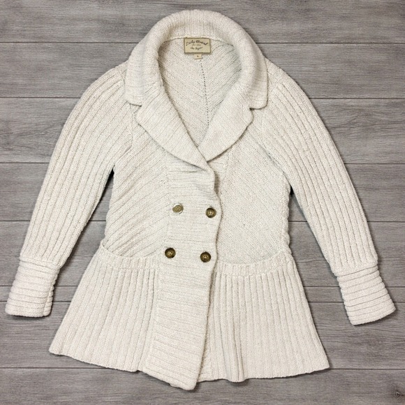 Lucky Brand Womens Small Cream Wool Blend Double Breasted Shawl Cardigan Sweater - Picture 2 of 16
